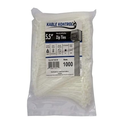 Kable Kontrol Cable Tie, 5-1/2 in L, 1-1/8 in Max Bundle Dia., Natural, Nylon 6/6, 18 lb Strength, 1000 PK CT505-m